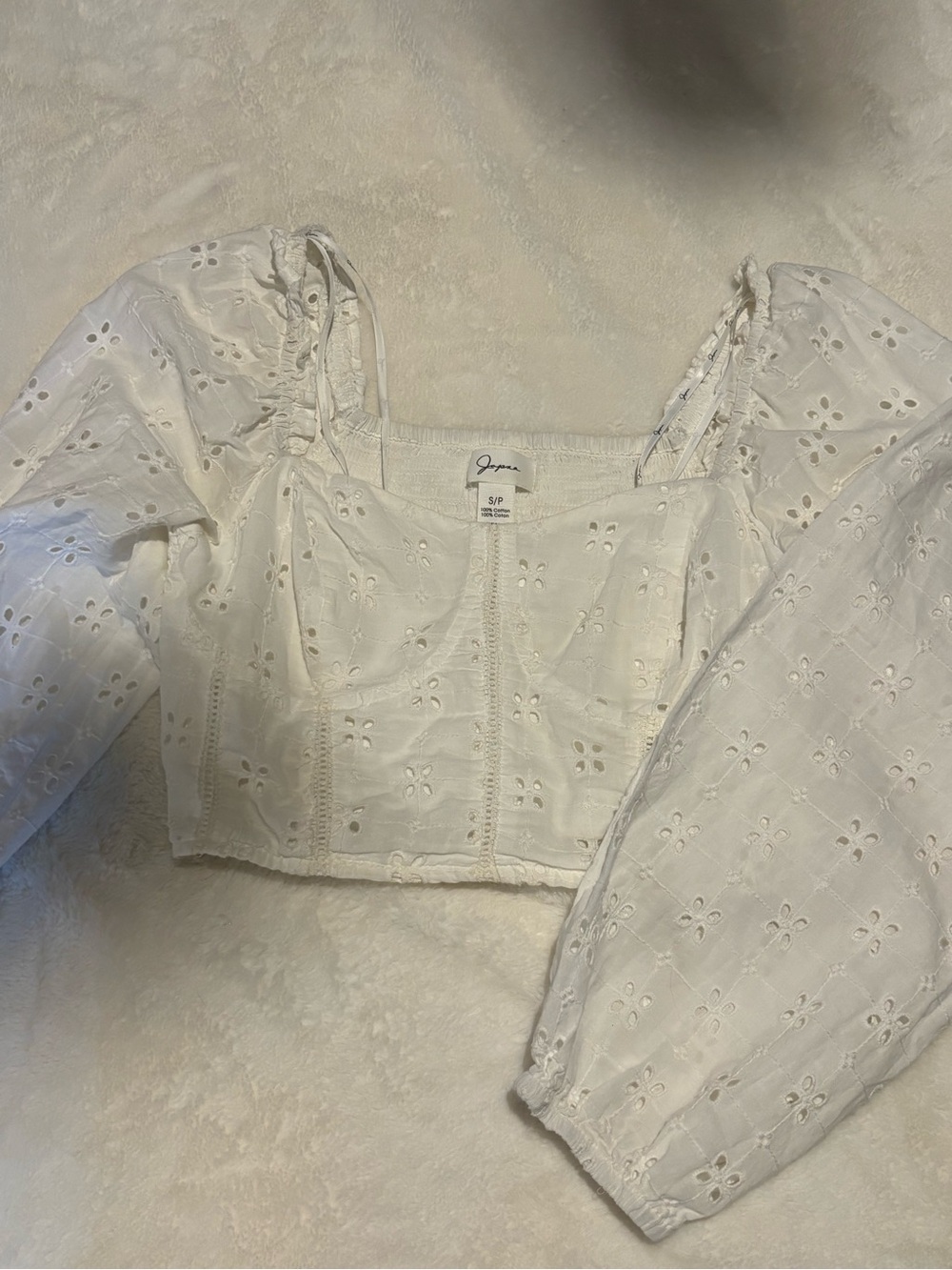 Cropped White Eyelet Blouse